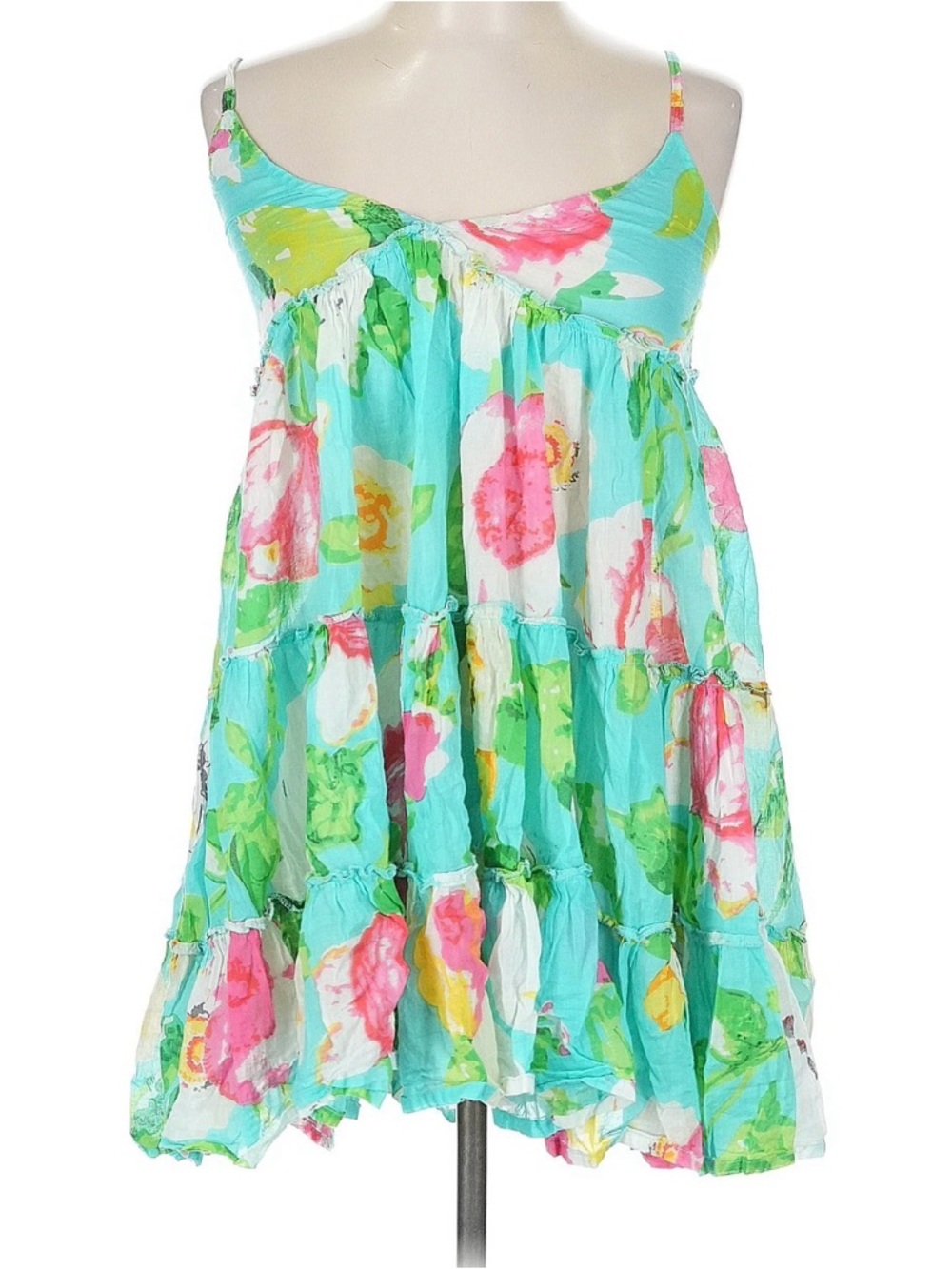 Debbie Katz Floral Tiered Beach Dress in Aqua size Large